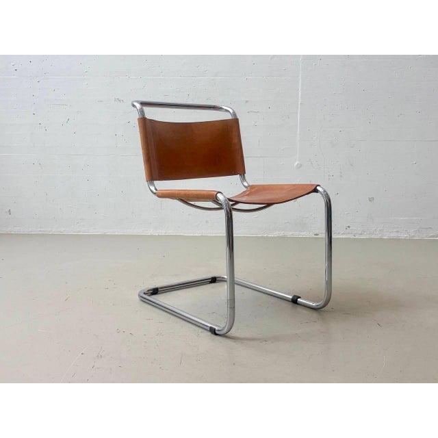 Cantilever Chair with Cognac Leather Covering For Sale - Image 16 of 18