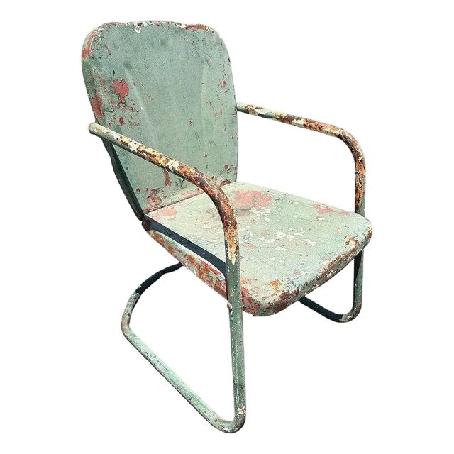 Mid-Century Steel Shellback Springer Patio Outdoor Lounge Chair For Sale