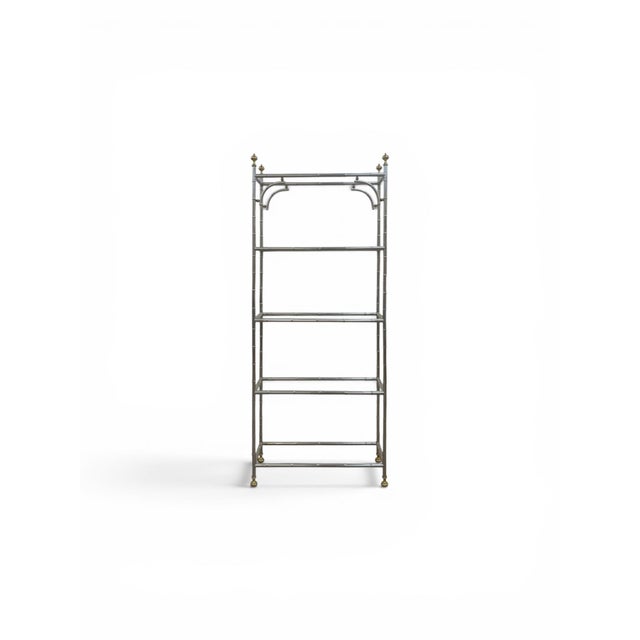 Chrome Italian Regency Style Chrome Brass Faux Bamboo Etageres Shelves Bookcases - Pair For Sale - Image 8 of 9