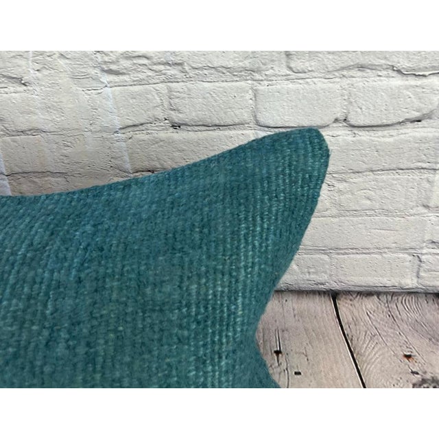 Turkish 16 x 24 Hemp Pillow Turkish Cushion Natural Grayish Blue Pillow Cushion Cover For Sale - Image 3 of 4