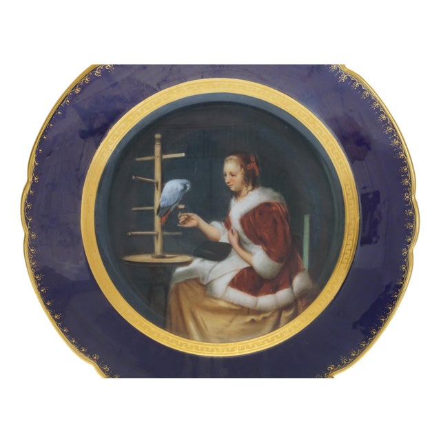 Baroque Parrot Cabinet Plate Vienna Style Hand-Painted Porcelain Thallmaier Mark Cobalt Blue Gilt For Sale - Image 3 of 5