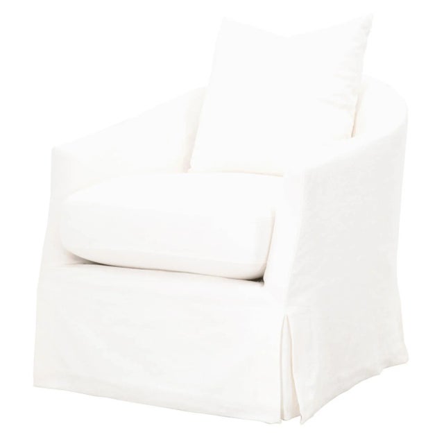 Contemporary Faye Slipcover Swivel Club Chair, Cream Crepe For Sale - Image 3 of 10