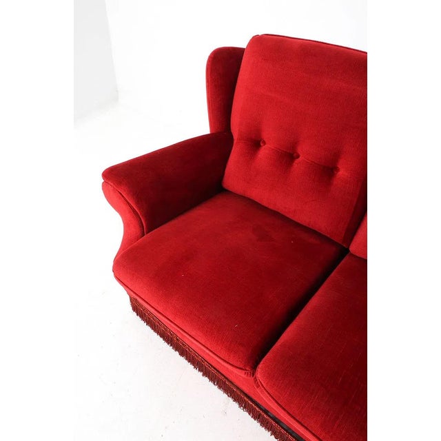1960s Mid Century Tufted Back Ruby Red Sofa For Sale - Image 13 of 14