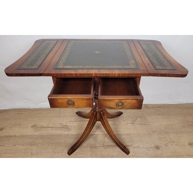 Brown Side Table with Drop Leaf and Leather by Bevan Funnell, 1950s For Sale - Image 8 of 17