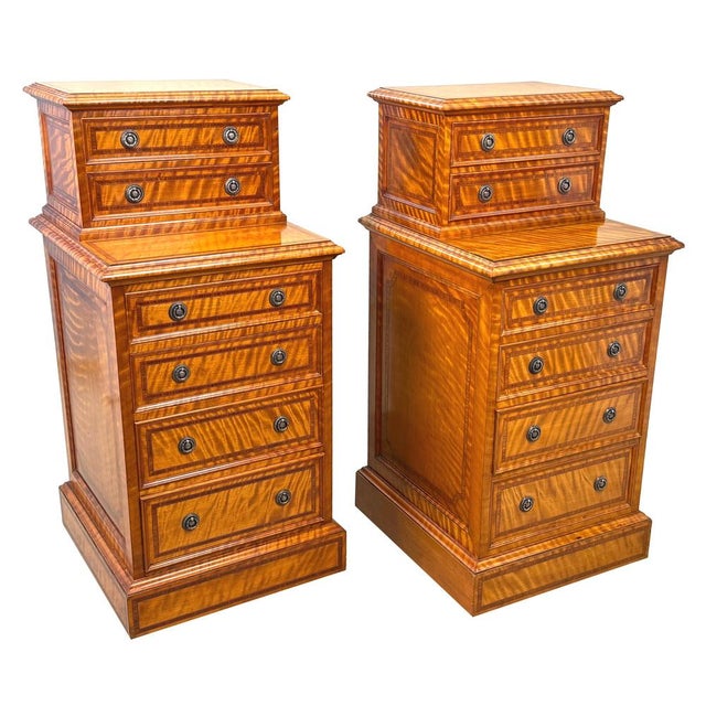 Brown Antique Satinwood Bedside Chests, 1890, Set of 2 For Sale - Image 8 of 13