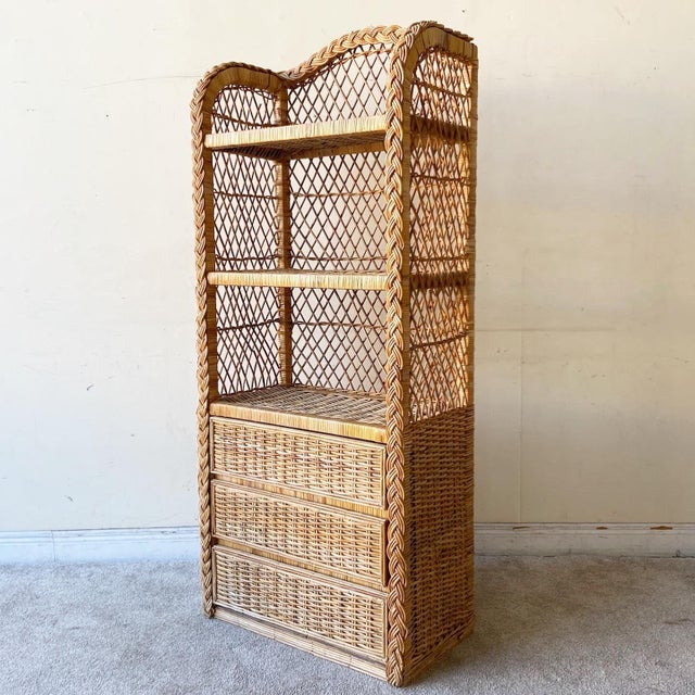 Vintage Boho Chic Woven Wicker Etagere Chairish