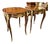 French Louis XVI Style Small Side Table Set of 2 With Ornate Gold Accents & Elegant Carved Details For Sale