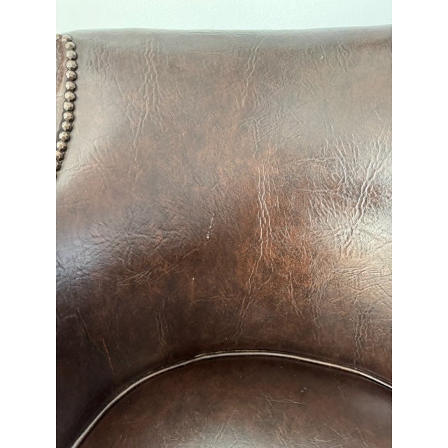 Brown Vintage Leather Upholstered Tub Club Chair For Sale - Image 8 of 8