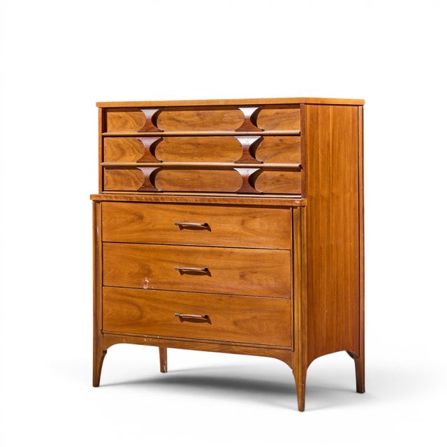 Mid-Century Modern Kent Coffey Perspecta Mid Century Walnut and Rosewood Highboy Dresser For Sale - Image 3 of 9