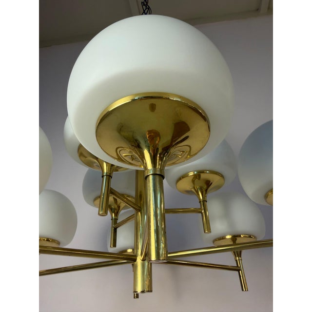 Type 2645 9-Light Chandelier in Brass and Opal Glass from Aloys Fischer Sundern For Sale - Image 10 of 11