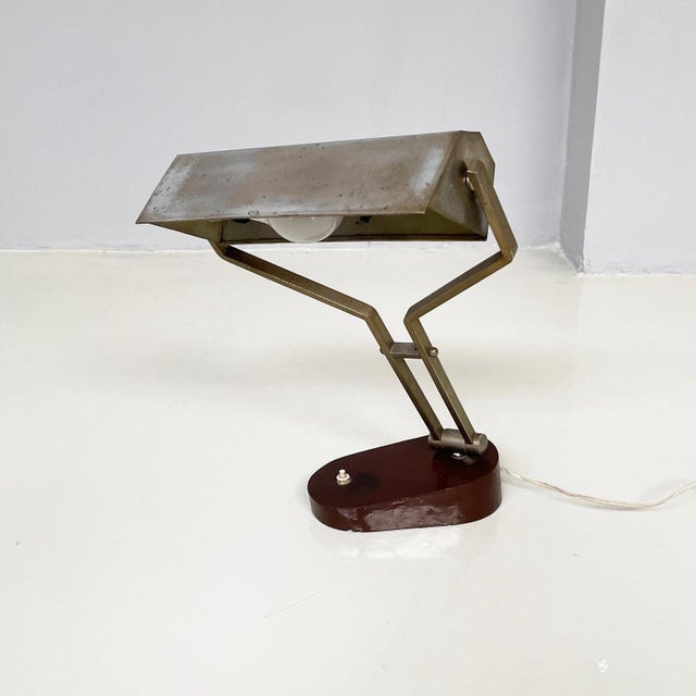 Mid-Century Italian Modern Adjustable Desk or Table Lamp in Brown Metal, 1930s For Sale - Image 4 of 18