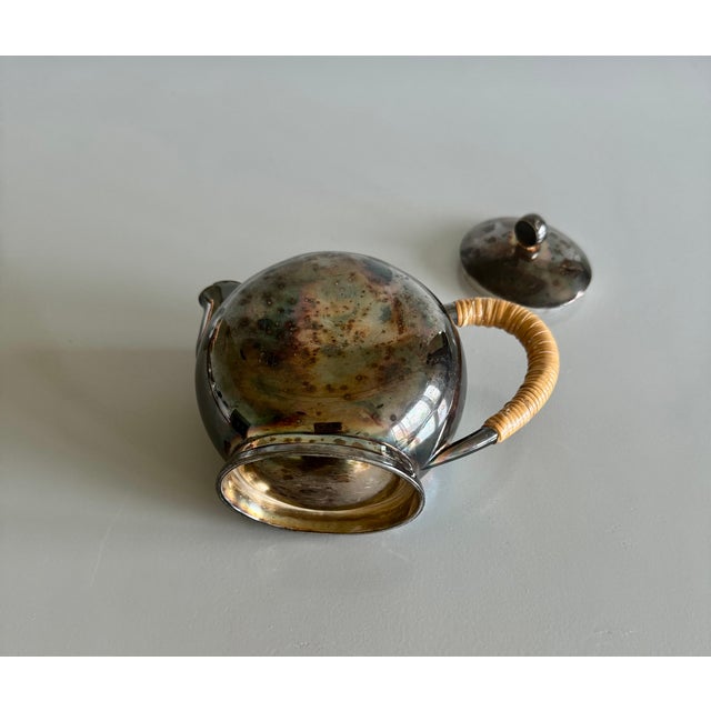 Silver 1930s Vintage Tea Pot Silverplate With Rattan Handle For Sale - Image 8 of 8
