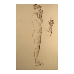 Jean-Louis Forain Pencil on Paper Drawing, Standing Nude Woman