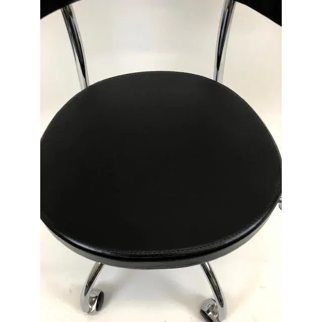 Modern Italian Black Leather Chair and Chromed Steel Frame For Sale In New York - Image 6 of 9