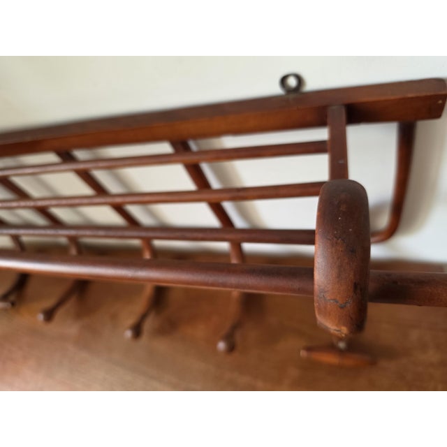 Brown Vintage Bentwood Wall Coat Rack Thonet Style Hat Rack Entryway Shelf Hall Tree Coat Hooks Vienna Secession Mudroom Storage For Sale - Image 8 of 15