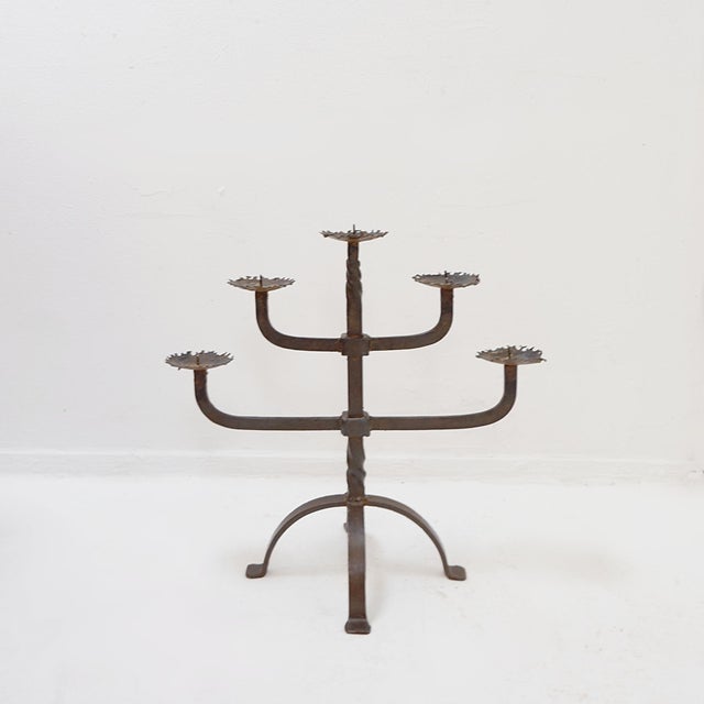 Rustic Wrought Iron 5-Branch Candelabra, 1950s For Sale - Image 13 of 14