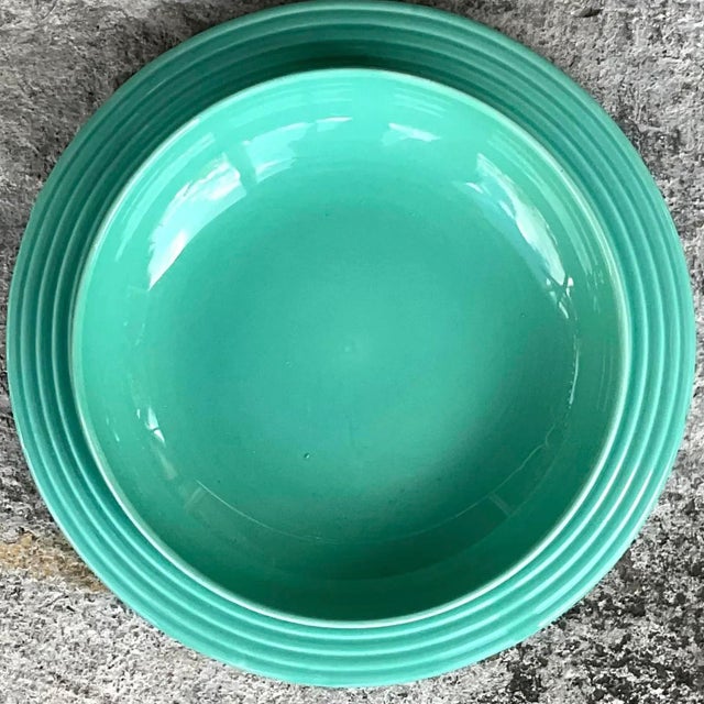 Vintage Boho Glazed Ceramic Platter and Bowl Serving Set- 2 Pieces For Sale - Image 11 of 15