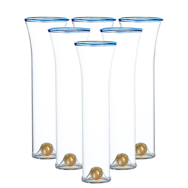 Contemporary Golden Globe Champagne Set, Blue Trim, Set of 6 For Sale - Image 3 of 3