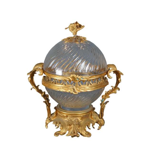 French Mid 20th Century Eric Stepniewski French Louis XV Ormolu Crystal Incense Burner Centerpiece Bowl For Sale - Image 3 of 12