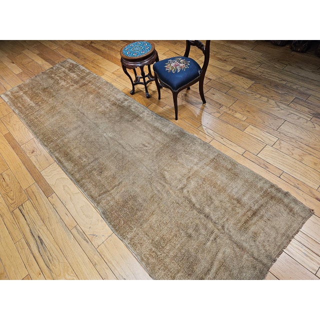 Antique Turkish Oushak Runner, Hand-Knotted Wool, Taupe, Early 1900s, 4' x 13' For Sale - Image 9 of 11