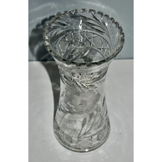 Antique Brilliant Heavy Hand Cut Lead Crystal Vase For Sale - Image 10 of 12