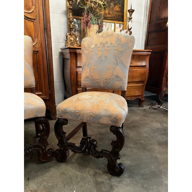 Baroque Set 4 Louis XIV Style 19th Century French Walnut Rococo Side Chairs For Sale - Image 3 of 13