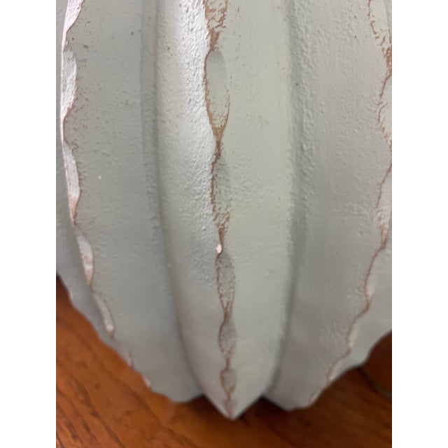 Postmodern Sculptural Ribbed Cactus Form Celadon Plaster Table Lamps by Alsy 19.5” - A Pair For Sale - Image 9 of 11