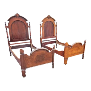 1840s Victorian Mahogany High Back Twin Bedsteads, a Pair