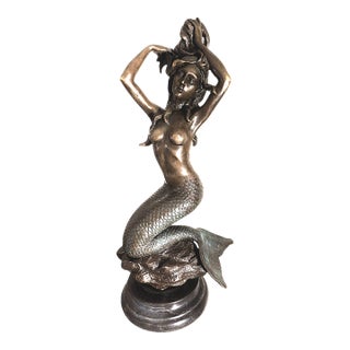 20th Century Decorative Signed Cast Bronze Sculpture on Marble Plinth For Sale