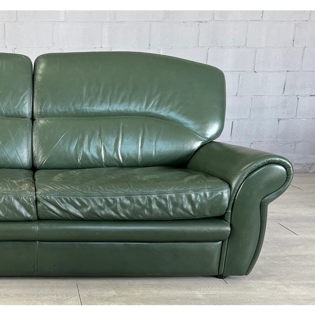 Mid-Century Modern Vintage Dutch Green Leather Sofas – A Pair For Sale - Image 3 of 7