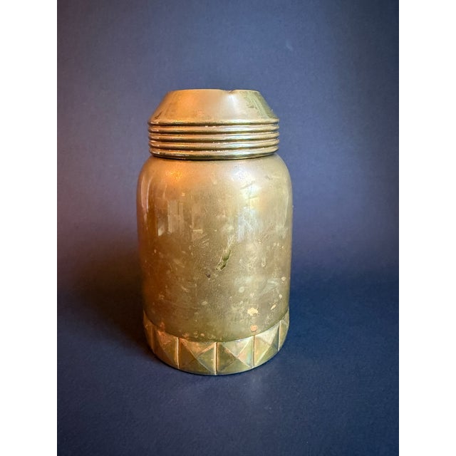 1960s Vintage Brass Canister With Decorative Blue Enamel Top For Sale - Image 5 of 9