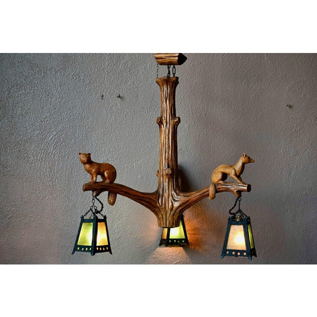 1960s Vintage Carved Wooden Pendant Light in Black Forest Style, 1960s For Sale - Image 5 of 18