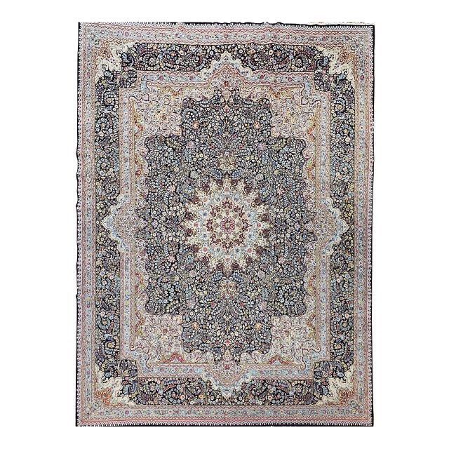 Antique Oversize Kerman Lavar Rug, Wool on Cotton, Floral Design, 1920s For Sale