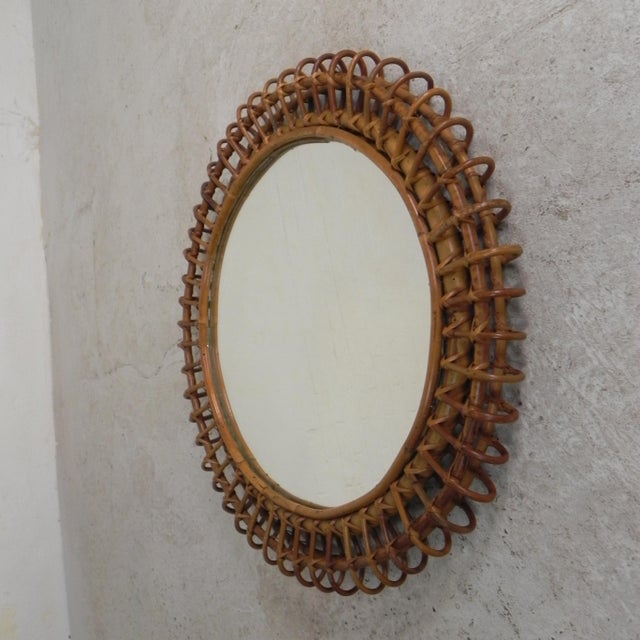 Vintage Round Mirror with Bamboo Edge in the style of Franco Albini, 1950s For Sale - Image 10 of 11