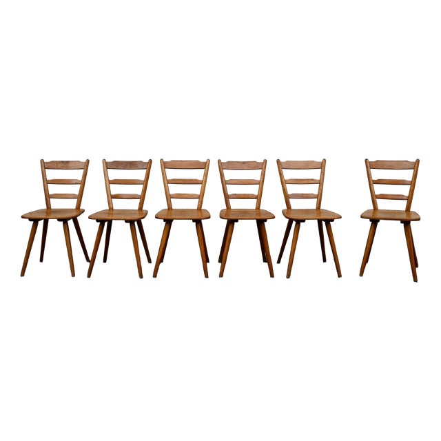 Scandinavian Style Bistro Chairs in Beech Wood from Bombenstabil, 1950s, Set of 6 For Sale