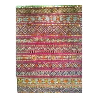 Vintage Moroccan Tribal Kilim, Handwoven Wool, Stripe Geometric Pattern, in Purple & Yellow, 6’ X 10’ For Sale