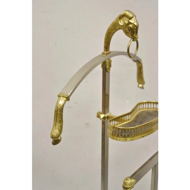 Vintage Italian Maison Jansen Style Brass & Steel Rams Head Suit Clothing Valet For Sale In Philadelphia - Image 6 of 11