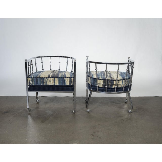 Late 20th Century Pair of Chrome Barrel Lounge Chairs For Sale - Image 9 of 14