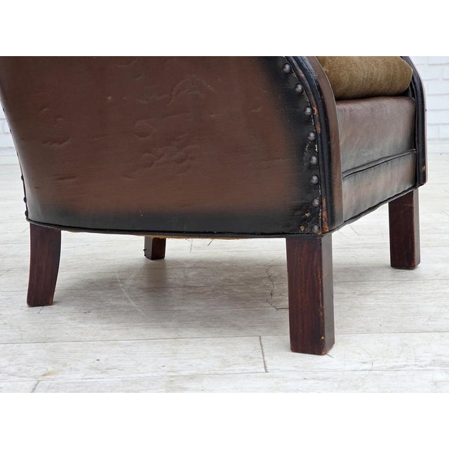 Vintage Danish Lounge Chair in Brown Furniture Leather and Velour, 1930s For Sale - Image 4 of 18