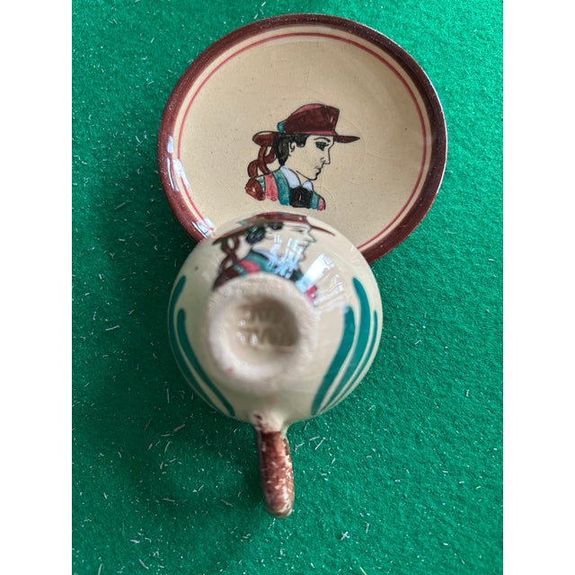 The School of Paris Early 20th Century Quimper Keraluc Petit Breton Hand Painted Demitasse Cups & Saucers - 8 pcs For Sale - Image 3 of 6