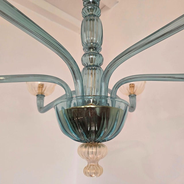 1980s Mid Century Modern Petrol Blue Murano Glass Chandelier For Sale In Dallas - Image 6 of 11