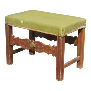 Vintage Mission Style Green Vinyl Bench With Decorative Nails For Sale