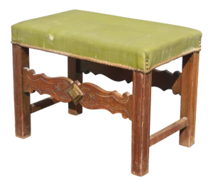 Vintage Mission Style Green Vinyl Bench With Decorative Nails