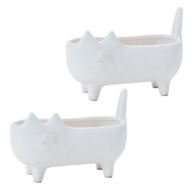 2020s Ceramic Cat Planter (Set of 2) For Sale - Image 5 of 5