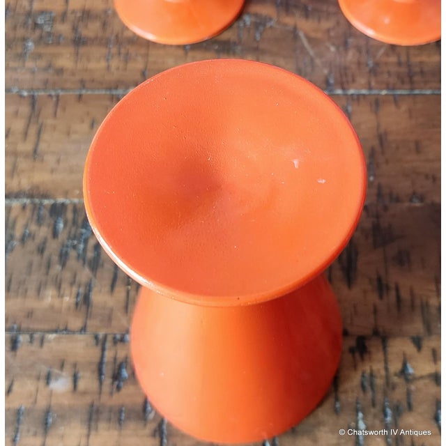 Mid-Century Modern Set 6 Antique Anchor Hocking Fire King Rainbow Tangerine Footed Iced Tea Cups, 1940s For Sale - Image 3 of 6