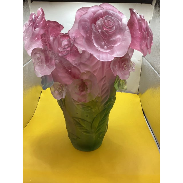 1970s Art Glass Vintage Crystal Multi Color Rose Vase, Signed France For Sale In New York - Image 6 of 10