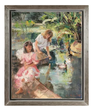Marie Vandermeulen, Two Girls at the Duck Pond, 1980s, Oil on Canvas