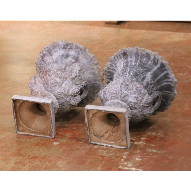 Pair of Mid-Century French Weathered Cast Lead Garden Urn Planters For Sale - Image 11 of 11
