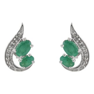 Art Nouveau Inspired 1.85 Ct Emerald & Diamond Stud Earrings - A Pair For Sale