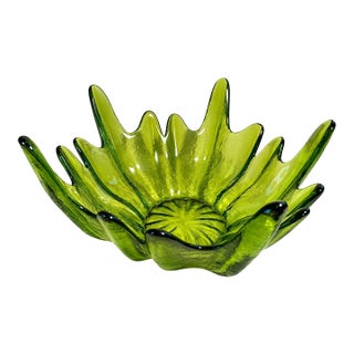 Vintage Viking Glass Epic Stockholm Green Spiked Lotus Bowl by Wayne Husted For Sale